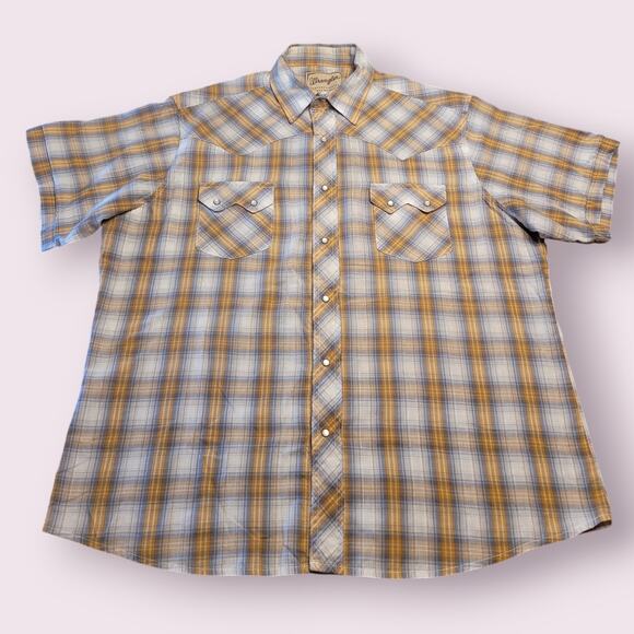 VTG Wrangler Western Pearl Snap Shirt Men’s XL Gold White Plaid Cowboy EUC - Picture 1 of 6